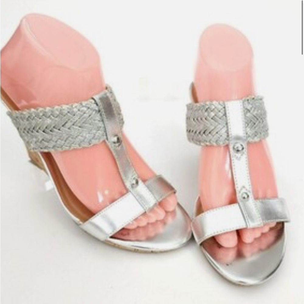 Tommy Hilfiger ELEONA Silver Cork Wedge Sandals with Braided Straps